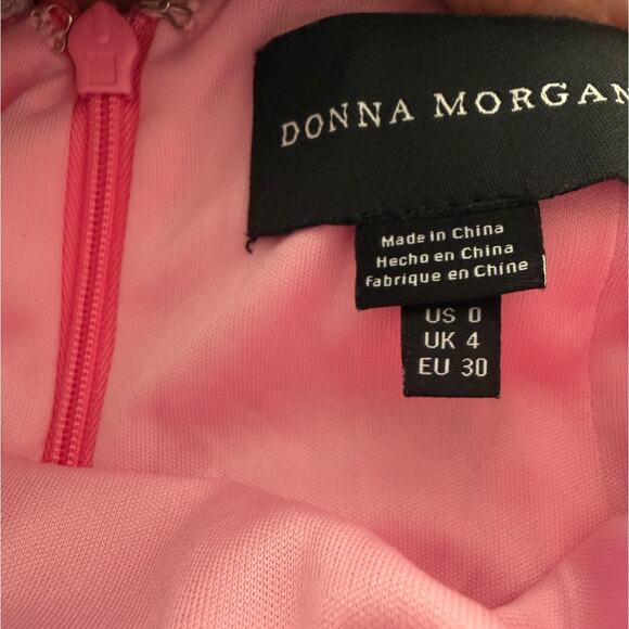 Donna Morgan | Shirred Midi Ruched Dress with high slit in Pink Cosmos | size 0 - Picture 9 of 10